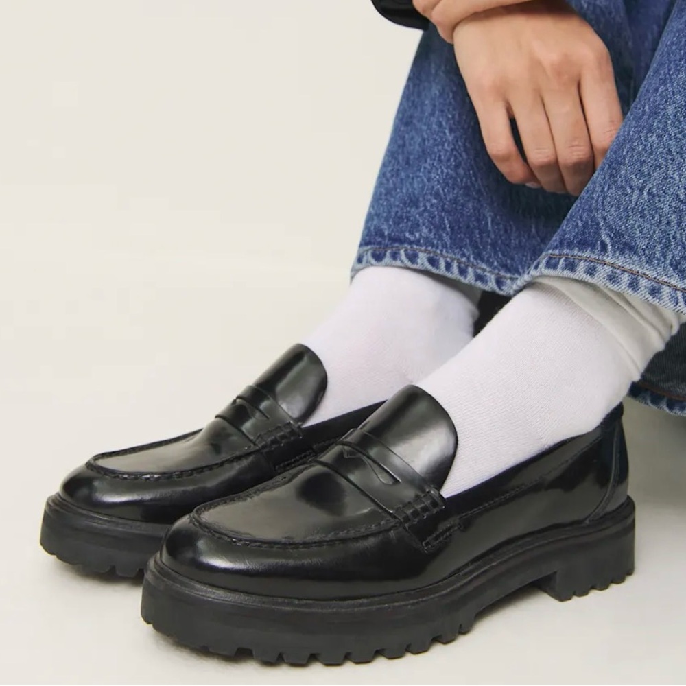 Reformation Agathea Chunky Shiny Black Loafers